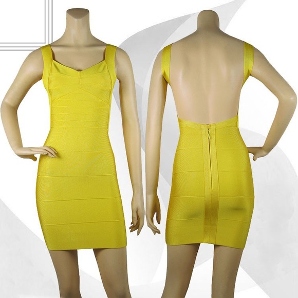 Herve Leger - Yellow Backless Bandage Dress - Size XS - Picture 1 of 6